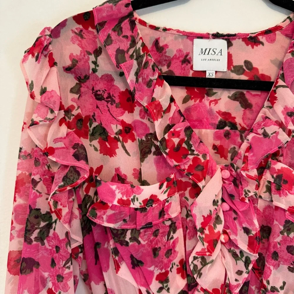MISA Los Angeles Pink Floral Ruffle Dress XS - Picture 11 of 12